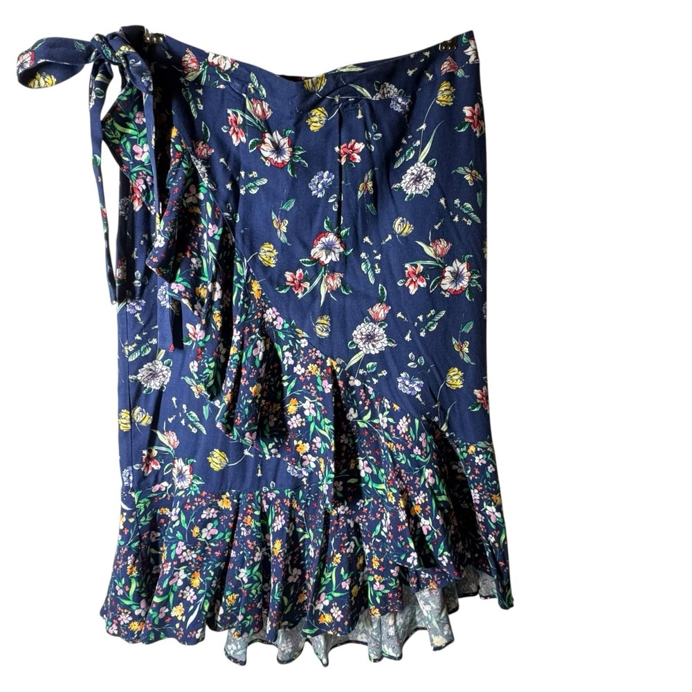 LIZ CLAIBORNE Skirt‎ Size 6 Blue Floral Pattern Faux Wrap Skirt Modest